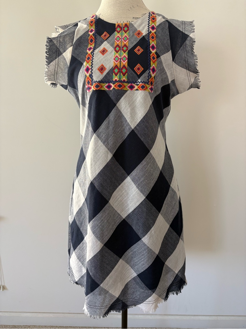 THML Plaid Aztec Embroidered Shift Dress